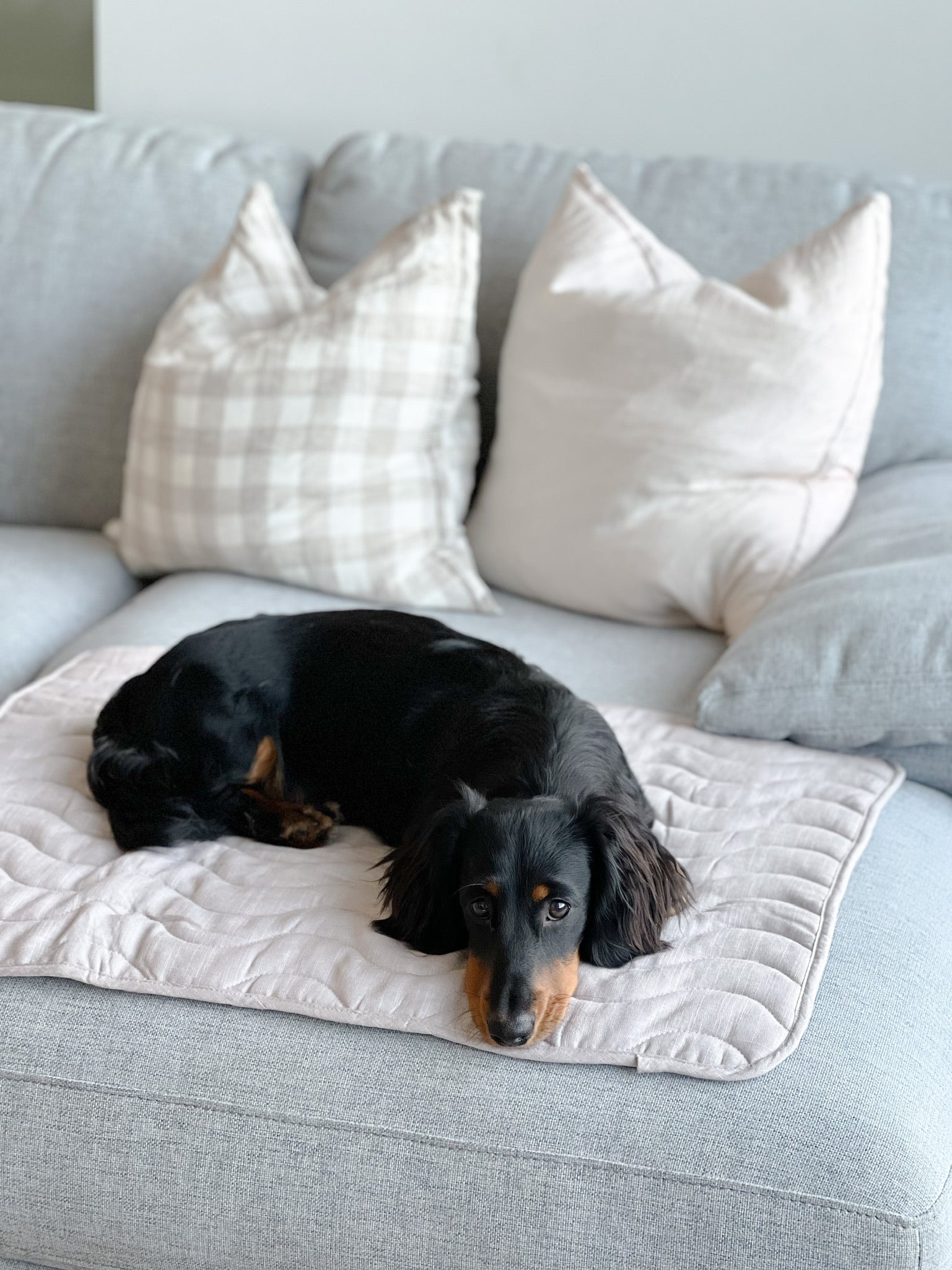 Quilted Linen Couch Mat - Nude