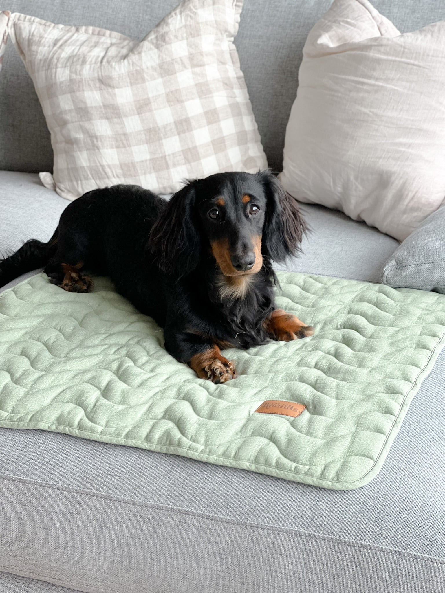 Quilted Linen Couch Mat - Sage Green